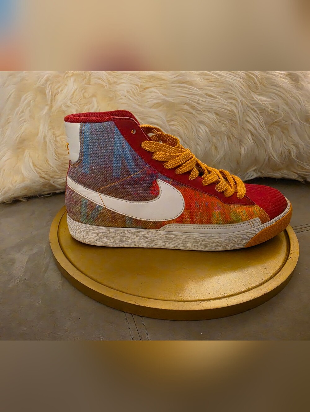 Nike High-Top Sneaker with Multicolor Canvas & White Swoosh Sz 7.5